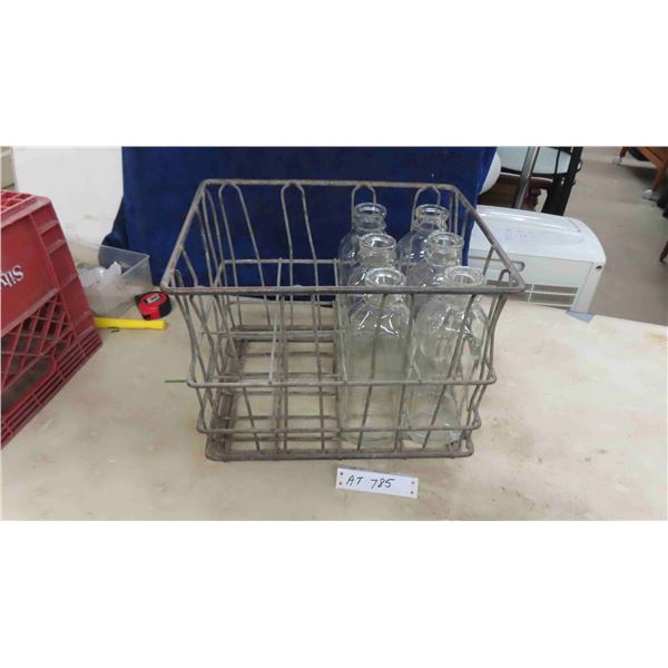 Metal Milk Crate + 6 Milk Bottles