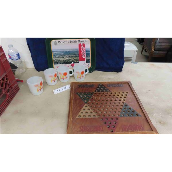 4 Fire King / McDonalds Coffee Mugs, Portage La Prairie Coca-Cola Tray, Shanghai 