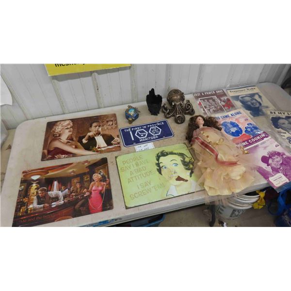 Metal Pictures of Marilyn Munroe 12"x 17", Sheet Music, Doll, plus more