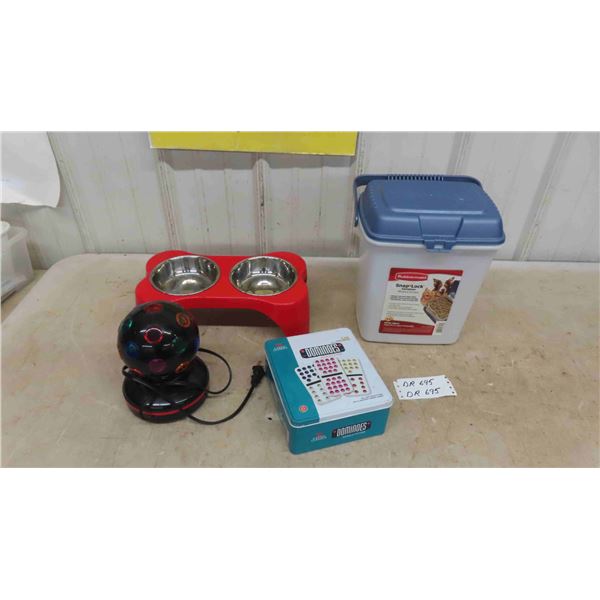 New Dominos Game, Disco/ Mood Light, Double Dog Food +  Water Bowl, Rubbermaid 