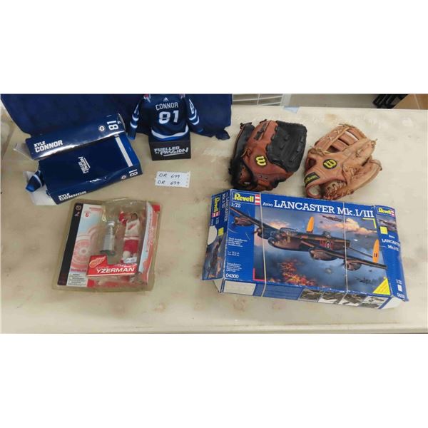 Kyle Conner Jets Mini Jersey (2), Steve Yzerman Detroit Figure, 2 Baseball Gloves, 