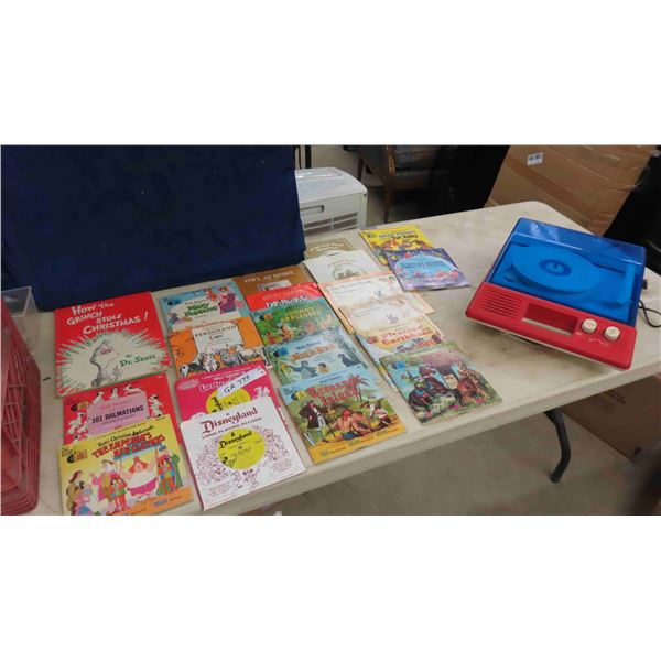 Kids 1980 Record Player, 9 Walt Disney Books + 45 Record Sets & Other Children's