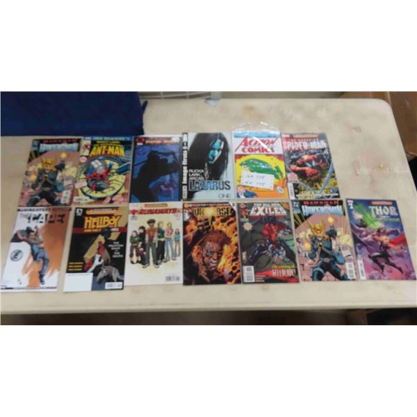 13 Comics ; Hawk Woman, Hell Boy, Runaways, Thor, plus more