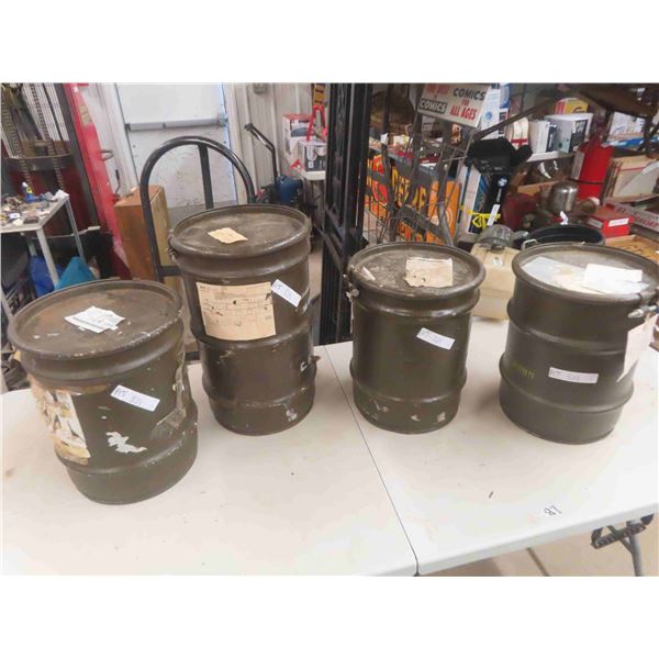 4 Military Canisters - 2 Sizes ; (3) 12" x 14" t & (1) 12" x 18" t