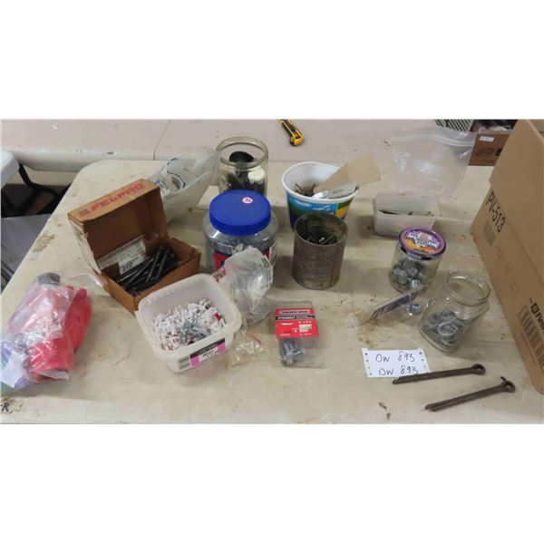 Various Fasteners ; Cotter Pins, Anchors, Bolts, Nails, Screws, Caulking Guns, 