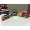 Image 1 : 3 Pressed Metal Trucks ; Husky 5"x 5" x 11", Structo 4" x 4.5" x 11", Lumar 5" x 6"x 14.5"