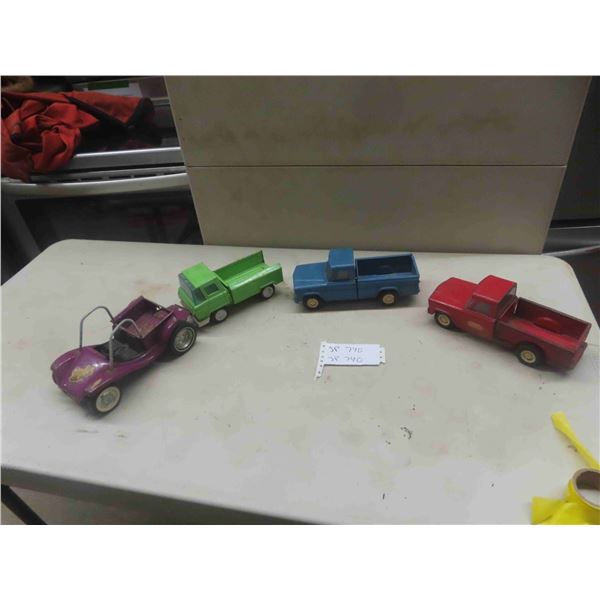 4 Metal Trucks ; Nylint Buggy -4.5" x 5"x 9", Clover Toy Truck 3.5" x 4" x 7.5", (2) Tonka
