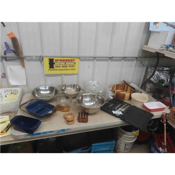 Pyrex Bowls, Serving Trays, Silver Bowls, Bamboo Bowls, Cake Tray, Strainer, Knife