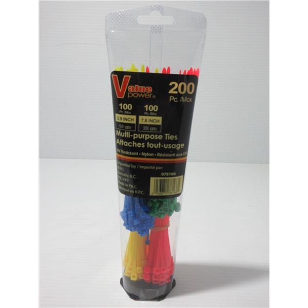 NEW:  VALUE POWER 200 PIECE MULTI PURPOSE TIES (100 X 3.9" & 100 X 7.8")