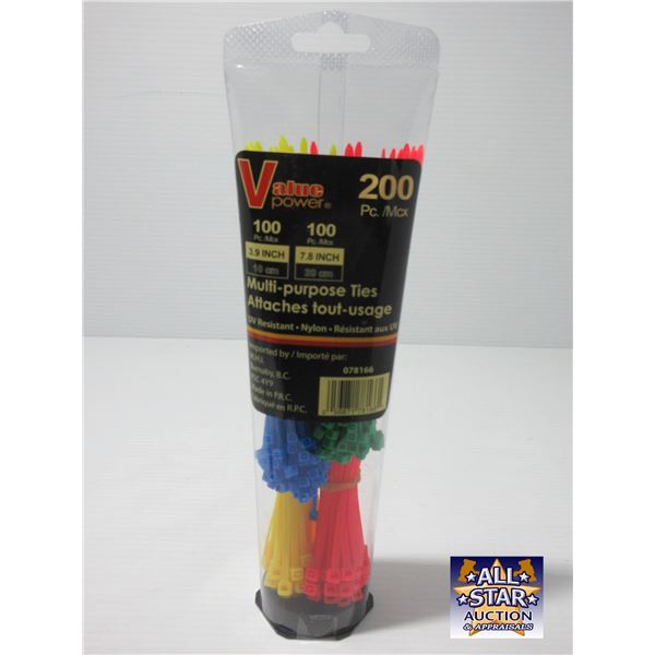 NEW:  VALUE POWER 200 PIECE MULTI PURPOSE TIES (100 X 3.9" & 100 X 7.8")