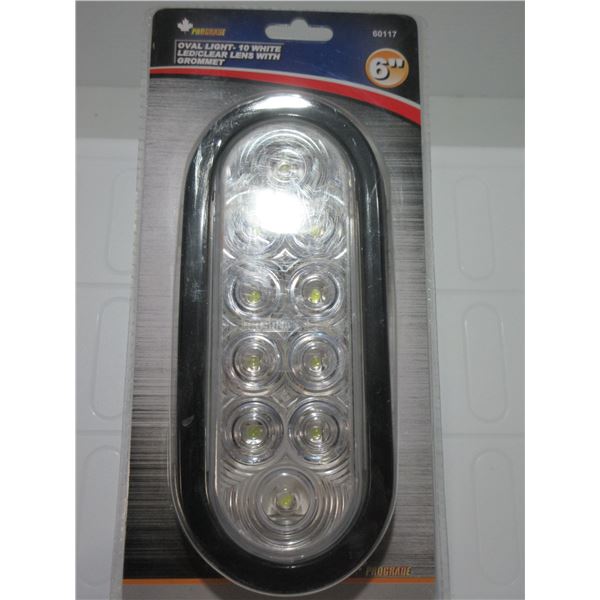 NEW:  OVAL LIGHT 10 WHITE LED/CLEAR LENS WITH GROMMET (6")