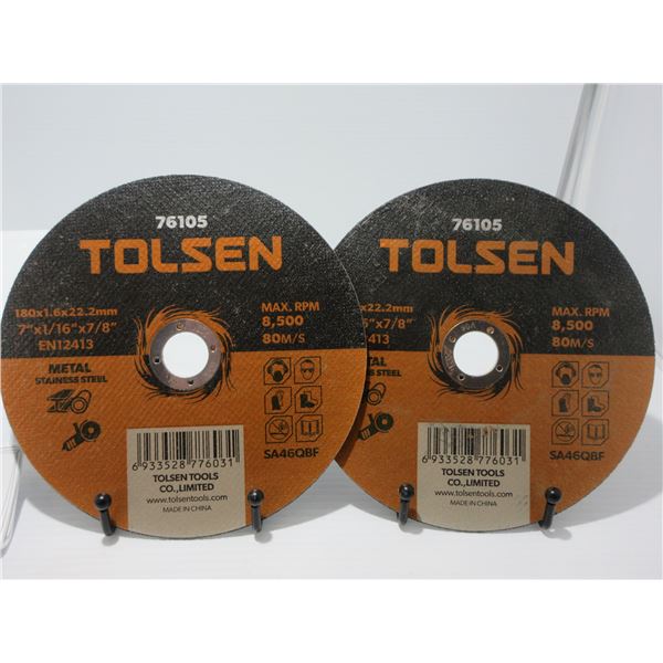 NEW:  2 TOLSEN 7" X 1/16" X 7/8" METAL CUTTING DISCS