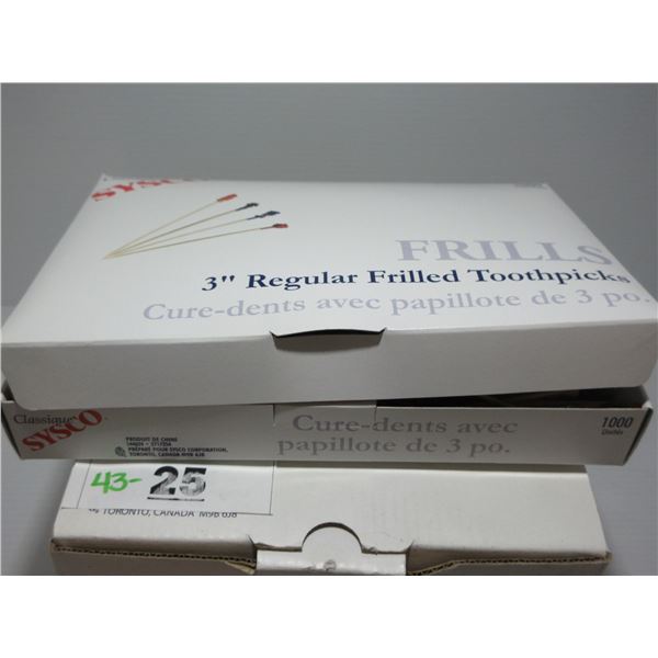 FRILLS 3" REGULAR TOOTHPICKS - 3 BOXES (2 SEALED)