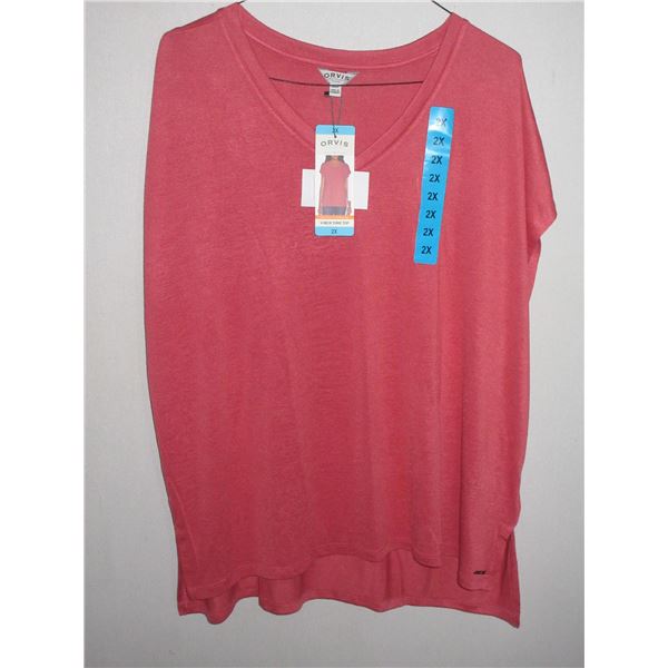 NEW:  ORVIS V-NECK TUNIC TOP (CORAL/SIZE 2X)