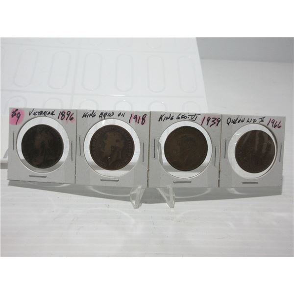 1896 VICTORIAN, 1918 KEVII, 1939 KGVI & 1966 QEII PENNY TOKENS
