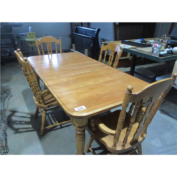 ESTATE:  MAPLE TABLE, LEAF & 4 CHAIRS (2 WITH ARMS 2 WITHOUT)