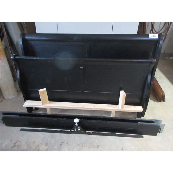 SEIZURE:  BLACK QUEEN SIZE SLEIGH HEADBOARD, FOOTBOARD & RAILS