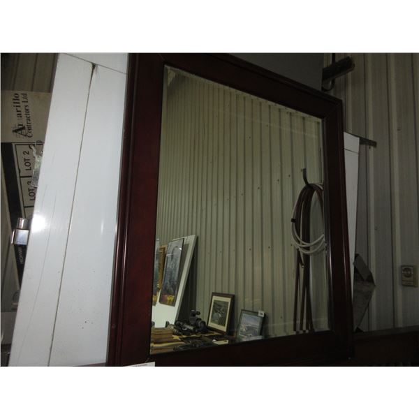 SEIZURE:  WOOD FRAMED BEVELLED GLASS MIRROR (APPROX. 35" H X 40" W)