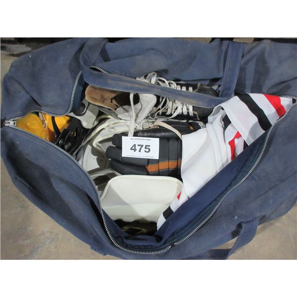 ESTATE:  BAG C/W ASSORTED HOCKEY EQUIPMENT & SKATES