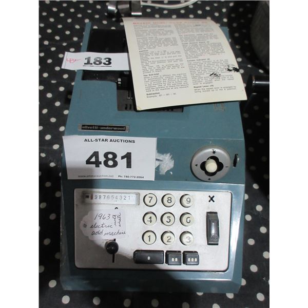 COLLECTIBLE:  OLIVETTI UNDERWOOD CALCULATOR & MANUAL (CIRCA 1963)