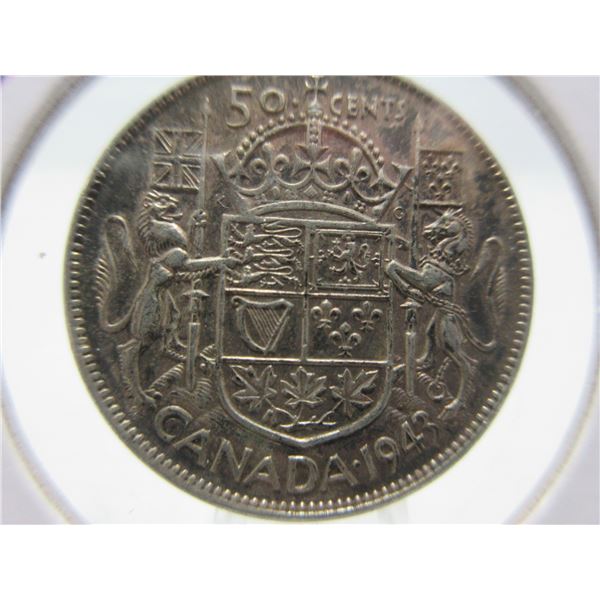 1943 CANADA KING GEORGE VI SILVER HALF DOLLAR