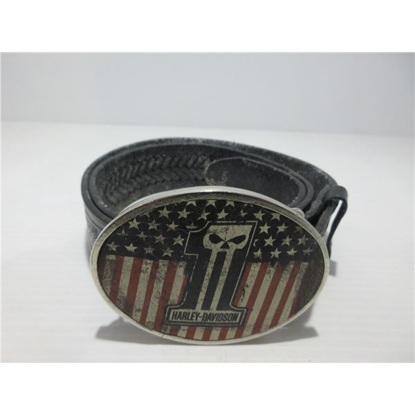 SEIZURE:  BLACK LEATHER BELT (SIZE 32) C/W HARLEY DAVIDSON BELT BUCKLE