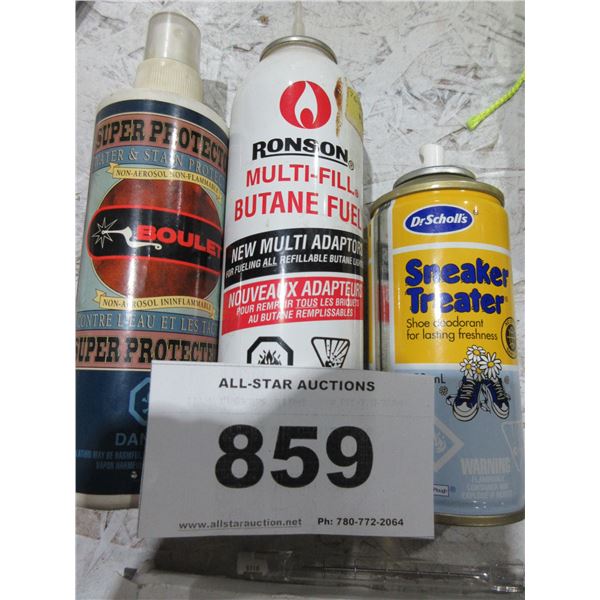 SEIZURE:  SNEAKER BEATER, BUTANE, BOULET PROTECTOR - 3 BOTTLES