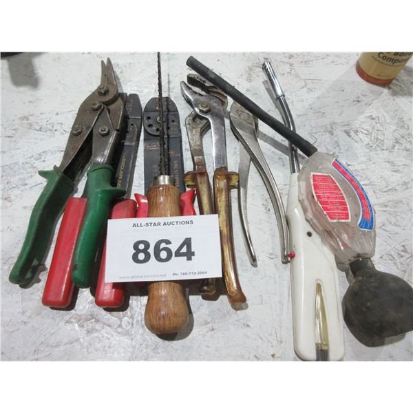 SEIZURE:  LIGHTER, SAW, PLIERS, TIN SNIPS, ETC - 8 PIECES