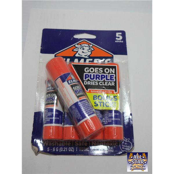 NEW:  ELMER'S 5 PACK OF PURPLE GLUE STICKS (DRIES CLEAR)