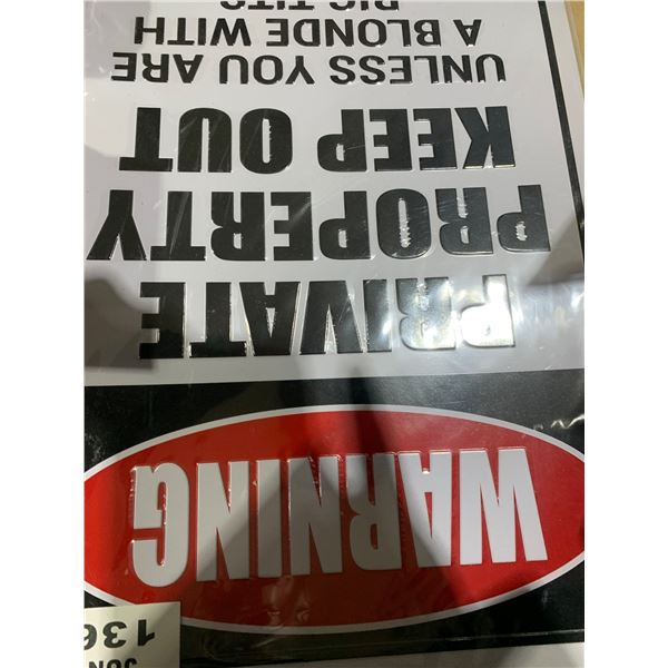 NEW:  METAL "WARNING PRIVATE PROPERTY" SIGN