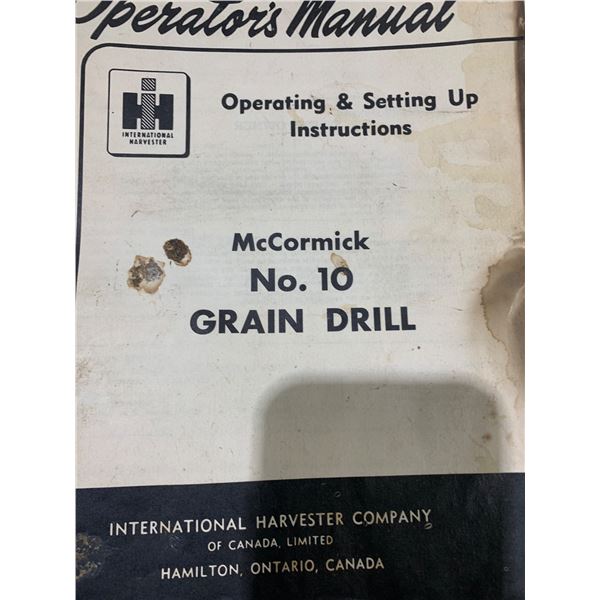 COLLECTIBLE:  MCCORMICK 10 GRAIN DRILL MANUAL