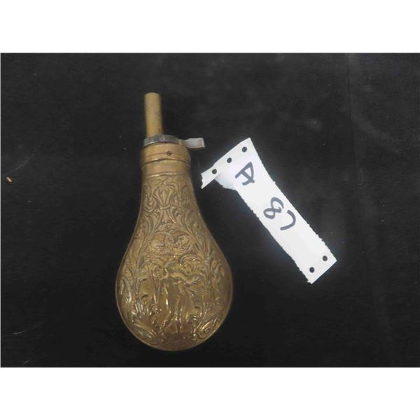 Brass Powder Flask - Ornate, Black - Vintage