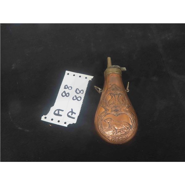 Copper Black Powder Flask - Ornate - Vintage