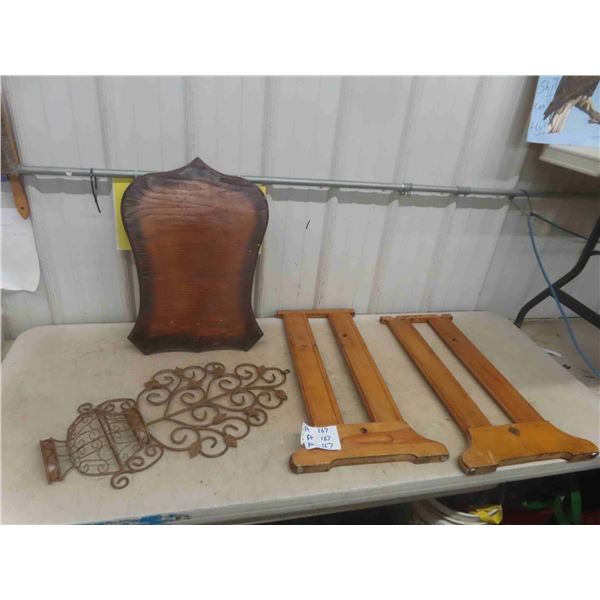 Wooden Shield, Wooden Stand Legs, Wrought Iron Display