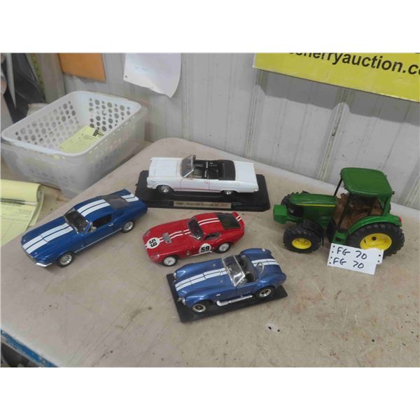 4 Die Cast Cars ; 2 Cobra Shelby, 1 GT, Mercury Cyclone & John Deere 8420 Tractor
