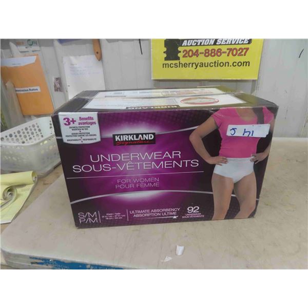 Unopened Box of Kirkland Women's Absorbent Underwear Sz Sm / Med