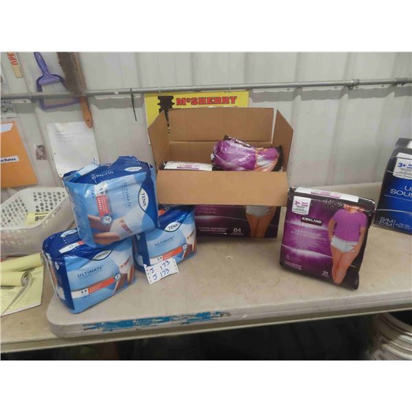 Box of Kirkland Women's Absorbent Underwear Sz Sm/ Med & 3 Packs Sz Sm