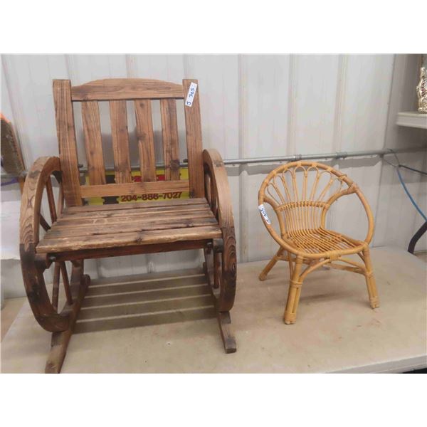Small Wicker Chair + Wooden Garden Décor Chair