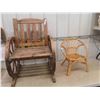 Image 1 : Small Wicker Chair + Wooden Garden Décor Chair
