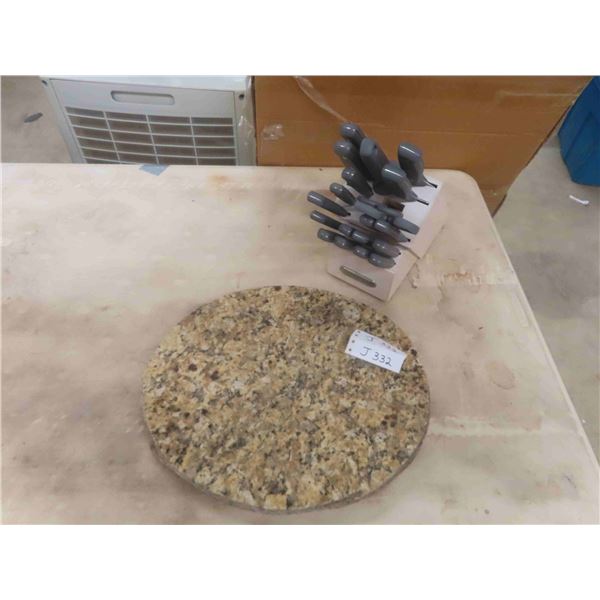 Granite Cutting Board 13" x 15", 21 Pc Knife Set 