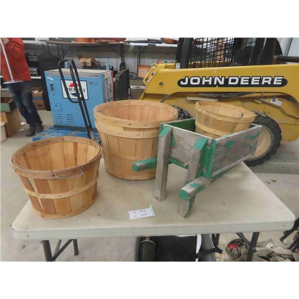 4 Bushel Baskets, Wagon for Garden Décor
