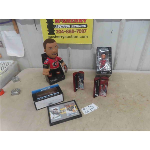 Calgary Flames Bleacher Creature, Men of the Ice Bobblehead, Ultra Pro Display,
