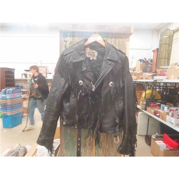 Leather Motorcycle Jacket with Fringe SZ 42