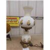 Image 3 : Vintage Hurricane Parlor Lamp Double Ball with Yellow Flower Milk Glass and Brass Accents 25'' Tall 