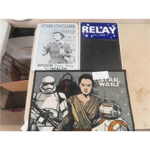 2 Tin Signs ; 12" x 16" + 12" x 18" & Star Wars Matt