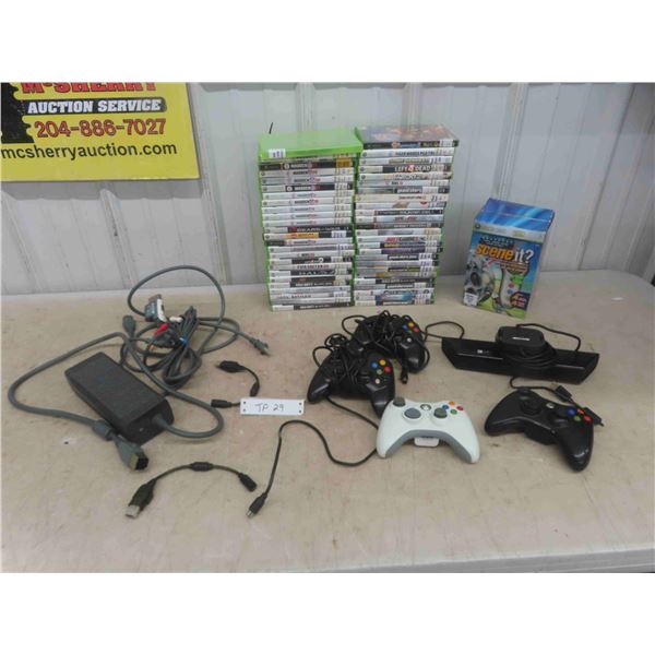 Xbox ; 4 Controllers, Kinect, 50 Games, Power Source, Scene It Trivia Game in Box