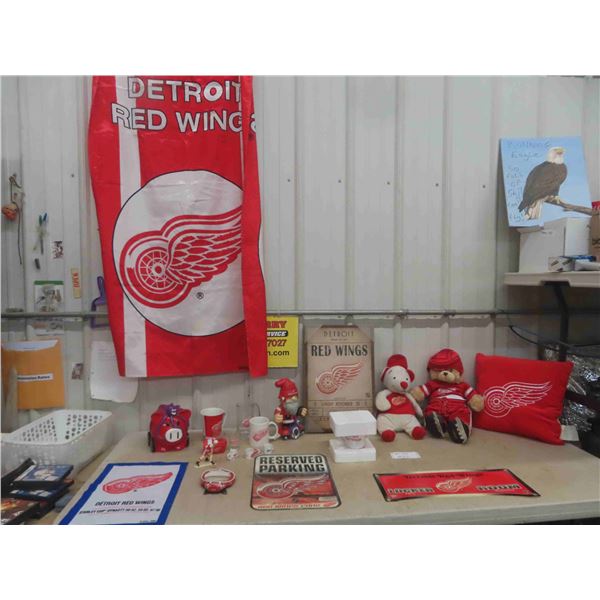 Red Wings Stuffies, Coffee Mugs, Piggy Bank, 12" x 18" Print of Ticket for game, 