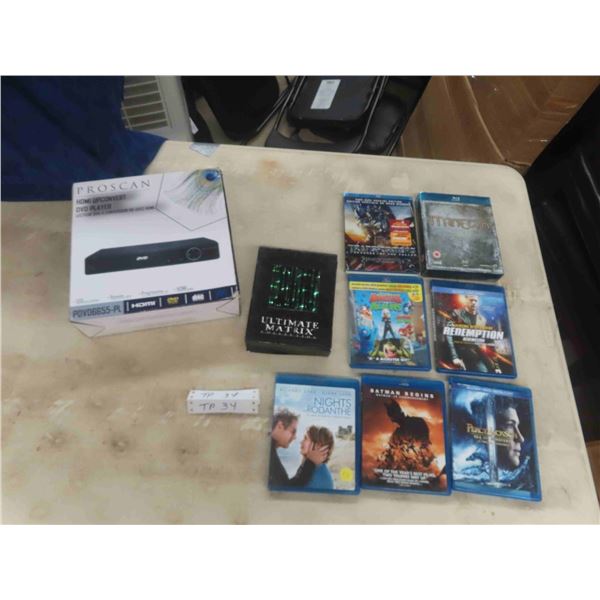 New in Box ProScan DVD Player + 7 Blue-Ray Movies & Ultimate Matrix Collection