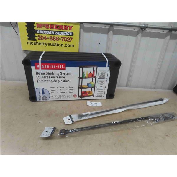 Resin Shelving System - New & 2 Curtain Rods - New, Black 28" to 48" 