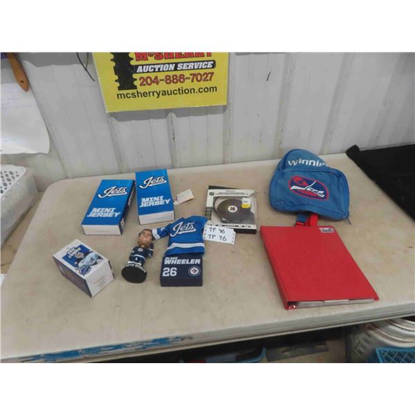 3 Blake Wheeler Mini Jerseys, Byfuglien Bobblehead, Eric Comrie, Bluetooth